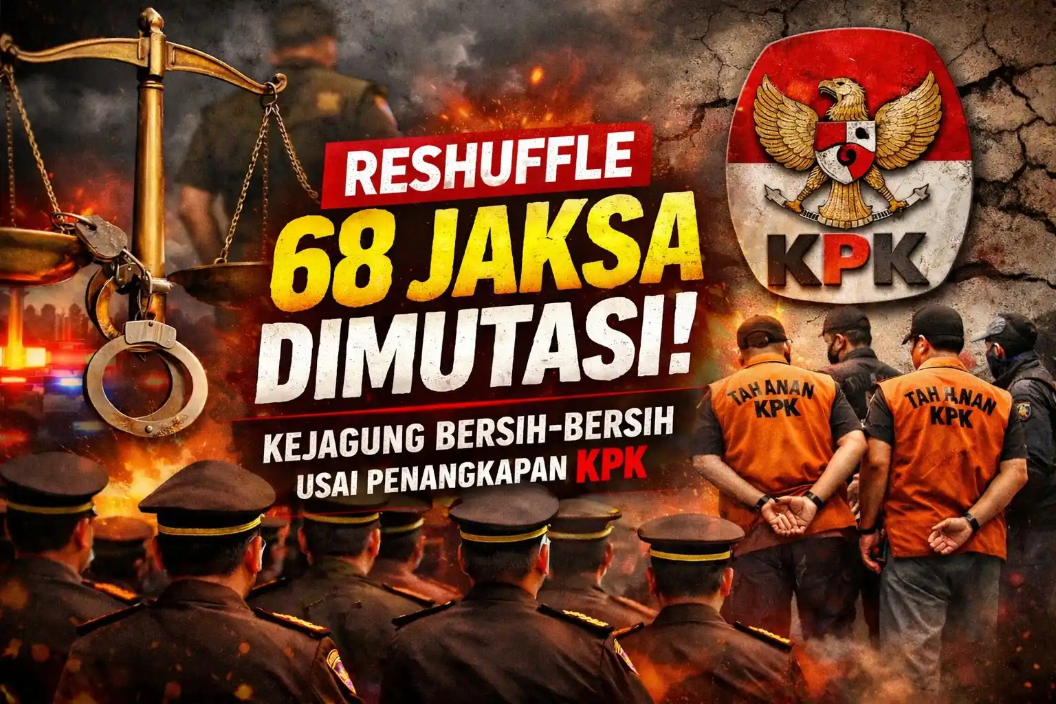 Kejaksaan Agung (Kejagung) melakukan mutasi besar-besaran terhadap 68 jaksa di seluruh Indonesia menyusul gelombang penangkapan jaksa oleh KPK. Mutasi ini bertujuan untuk penyegaran organisasi, mengisi kekosongan jabatan, dan evaluasi kinerja jaksa di daerah. (Foto: Dok MI/Aswan/Diolah dari berbagai sumber)