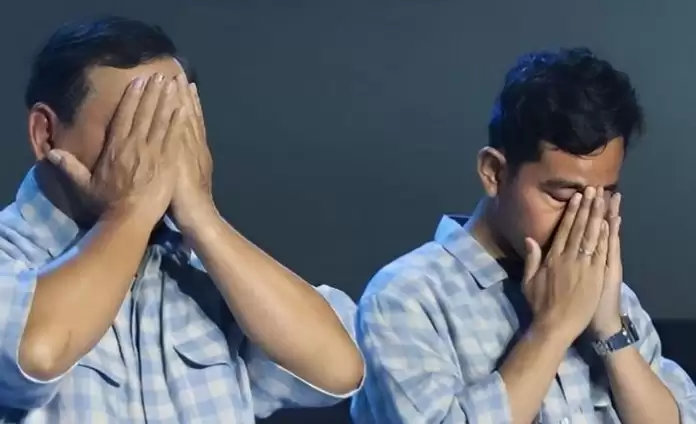 Prabowo Subianto dan Giran Rakabuming Raka saat di Istrora Senayan, Jakarta, Rabu (14/3/2024) malam.