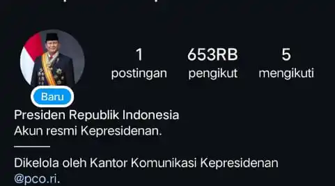Akun Instagram Resmi Presiden Prabowo [Foto: Tangkapan layar]
