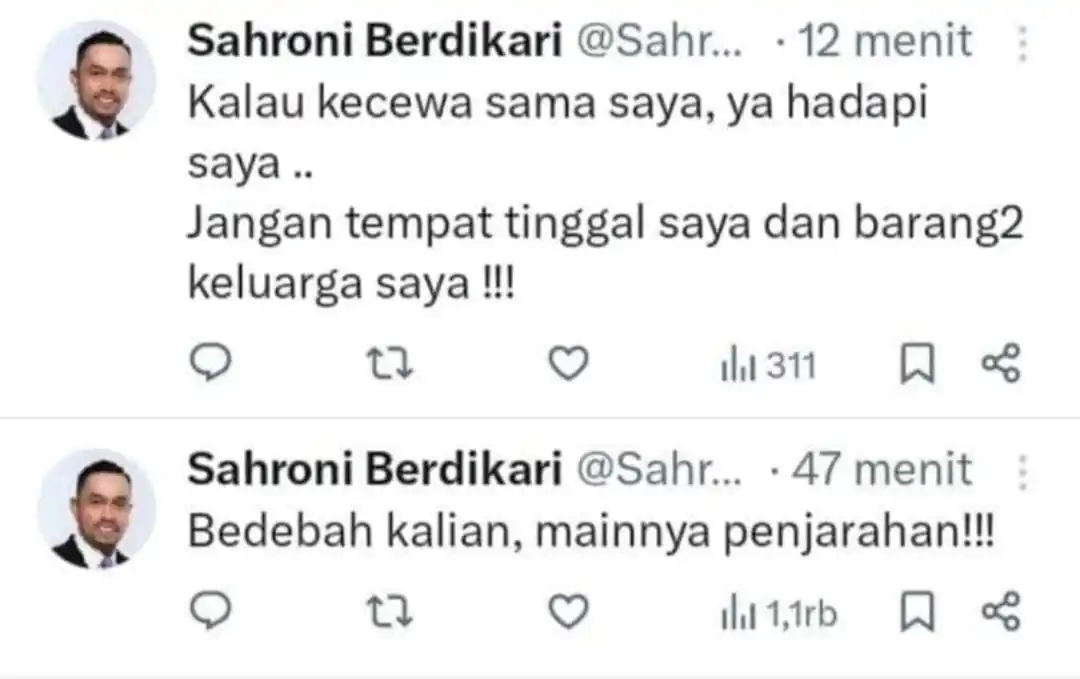 Akun media sosial (medsos) X bernama 'Sahroni Berdikari' (Foto: Tangkapan Layar)