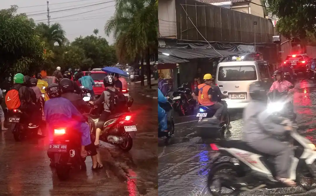 Kondisi banjir di Komplek Kawaluyaan dan di samping kantor Dinas Koperasi Usaha Mikro Kecil dan Menengah, Kota Bandung, Jawa Barat. (Foto: Sugiyanto/MI)