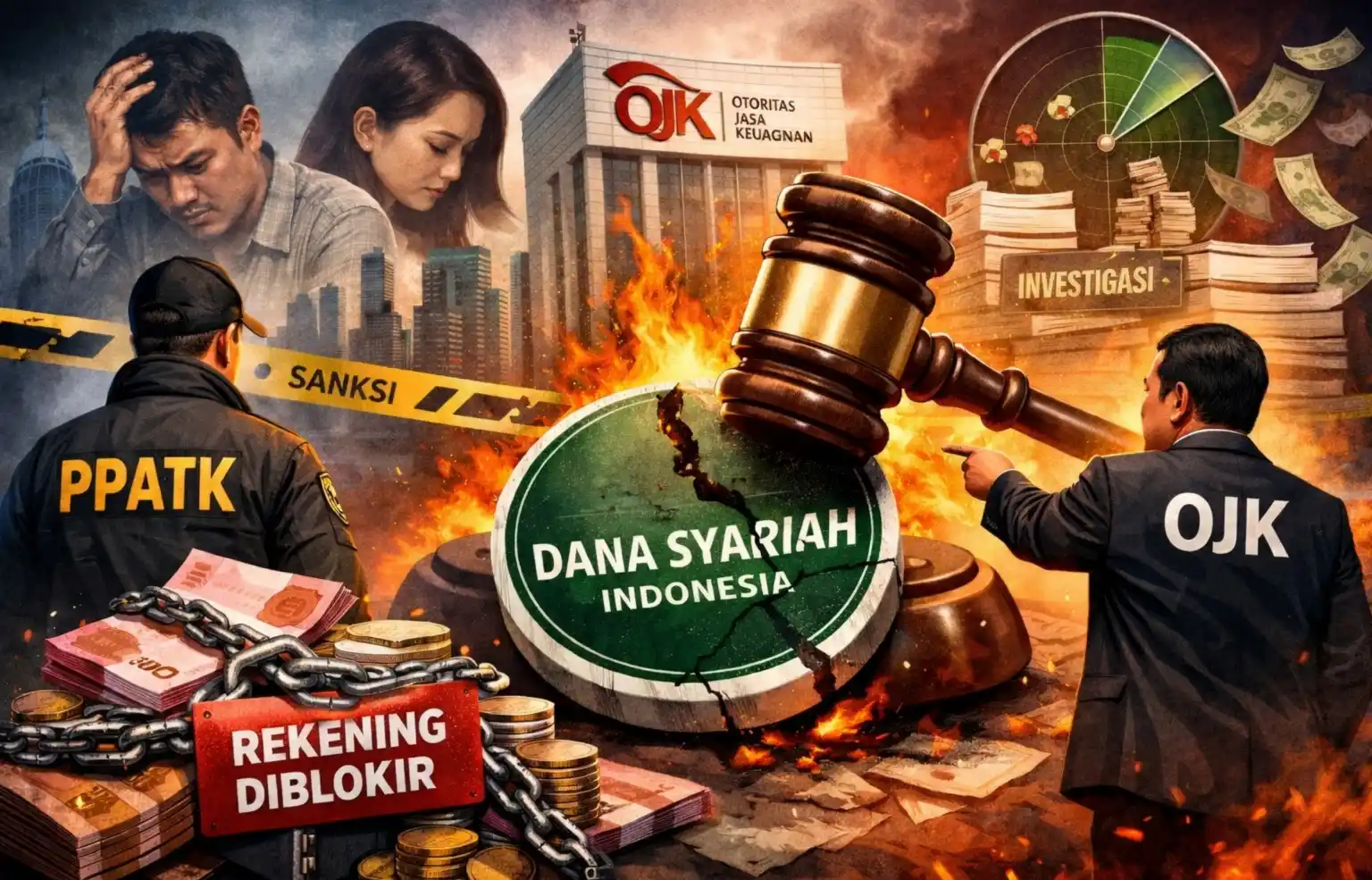 Ilustrasi menggambarkan langkah tegas Otoritas Jasa Keuangan (OJK) dan PPATK dalam menindak kasus gagal bayar Dana Syariah Indonesia (DSI), termasuk pemblokiran rekening dan pengawasan khusus terhadap transaksi keuangan perusahaan tersebut. (Foto: Dok MI)