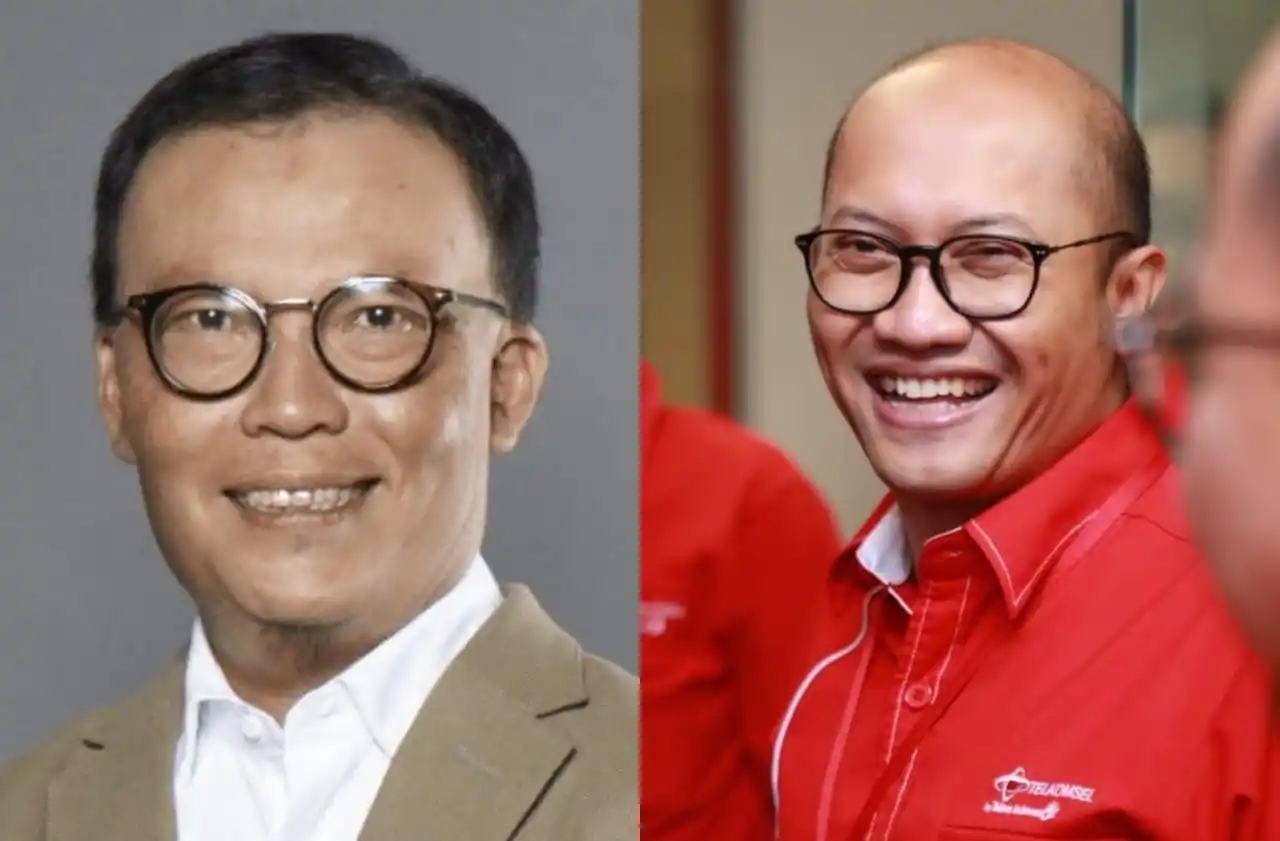 Mantan Direktur Utama PT Telekomunikasi Selular (Telkomsel) Setyanto Hantoro (kanan) dan Dirut PT Telkomsel sekarang, Nugroho (kiri) (Foto: Kolase MI)