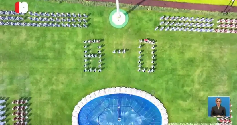 Paskibraka Nasional 2025 Bentuk Formasi Angka 80 di Istana, Minggu (17/8/2025). [Foto: Tangkapan layar @Sekretariat Presiden]