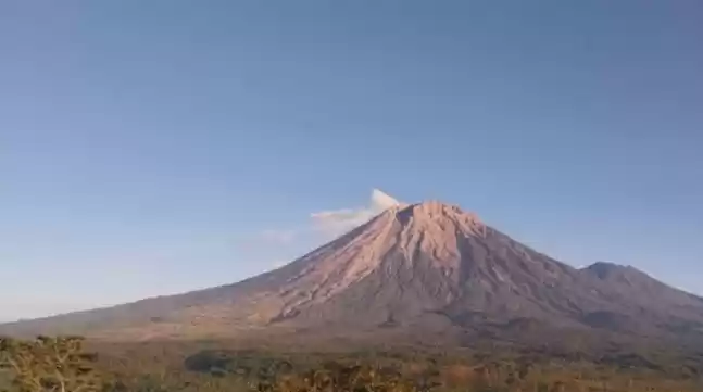 Aktivitas Gunung Semeru yang terpantau dari Pos Pengamatan Gunung Semeru di Lumajang. (Foto: Antara)