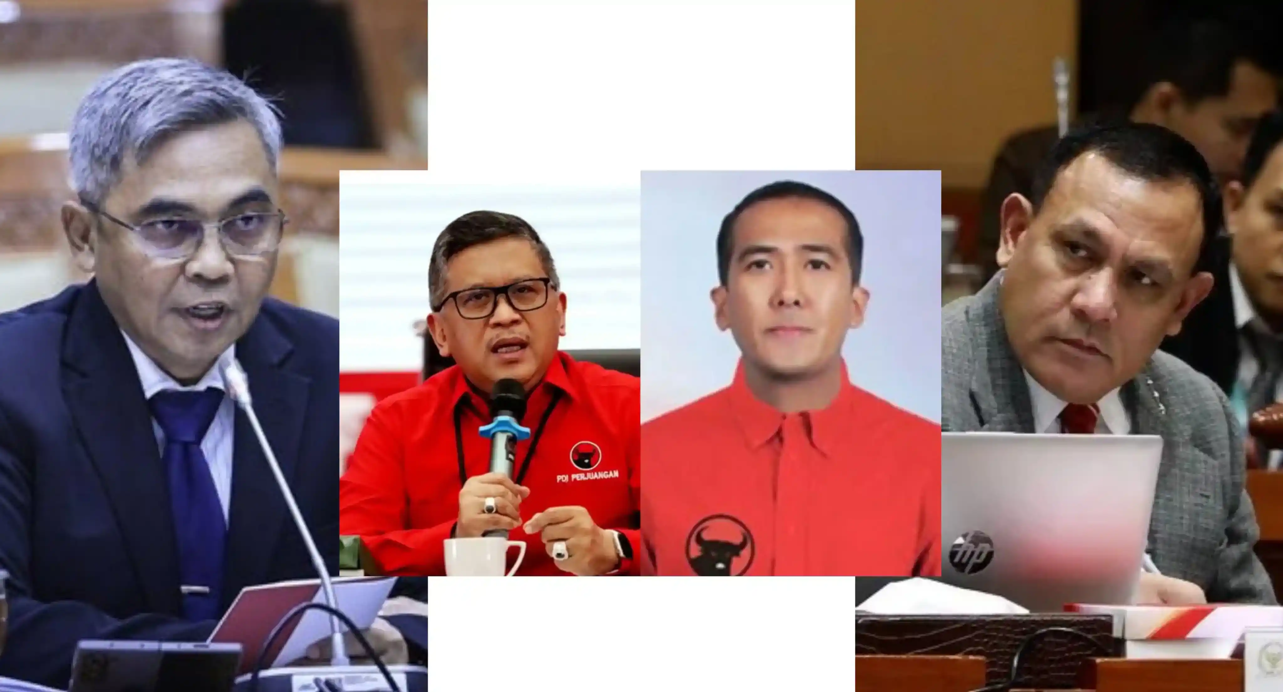 Dari kiri: Ketua KPK Setyo Budiyanto, Hasto Kristiyanto, Harun Masiku dan Firli Bahuri (Foto: Kolase MI)