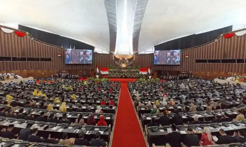 Suasana pelantikan presiden baru Indonesia Prabowo Subianto di gedung DPR di Jakarta, Indonesia pada 20 Oktober 2024. Foto: Dok MI/Getty Images