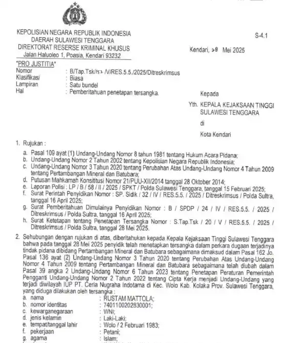 Laporan Polisi terhadap Rustam Mattola (Foto: Dok MI/Istimewa)