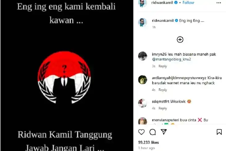 Akun Instagram mantan Gubernur Jawa Barat, Ridwan Kamil diduga diretas oleh pihak yang tidak bertanggung jawab. [Foto: Tangkapan layar]