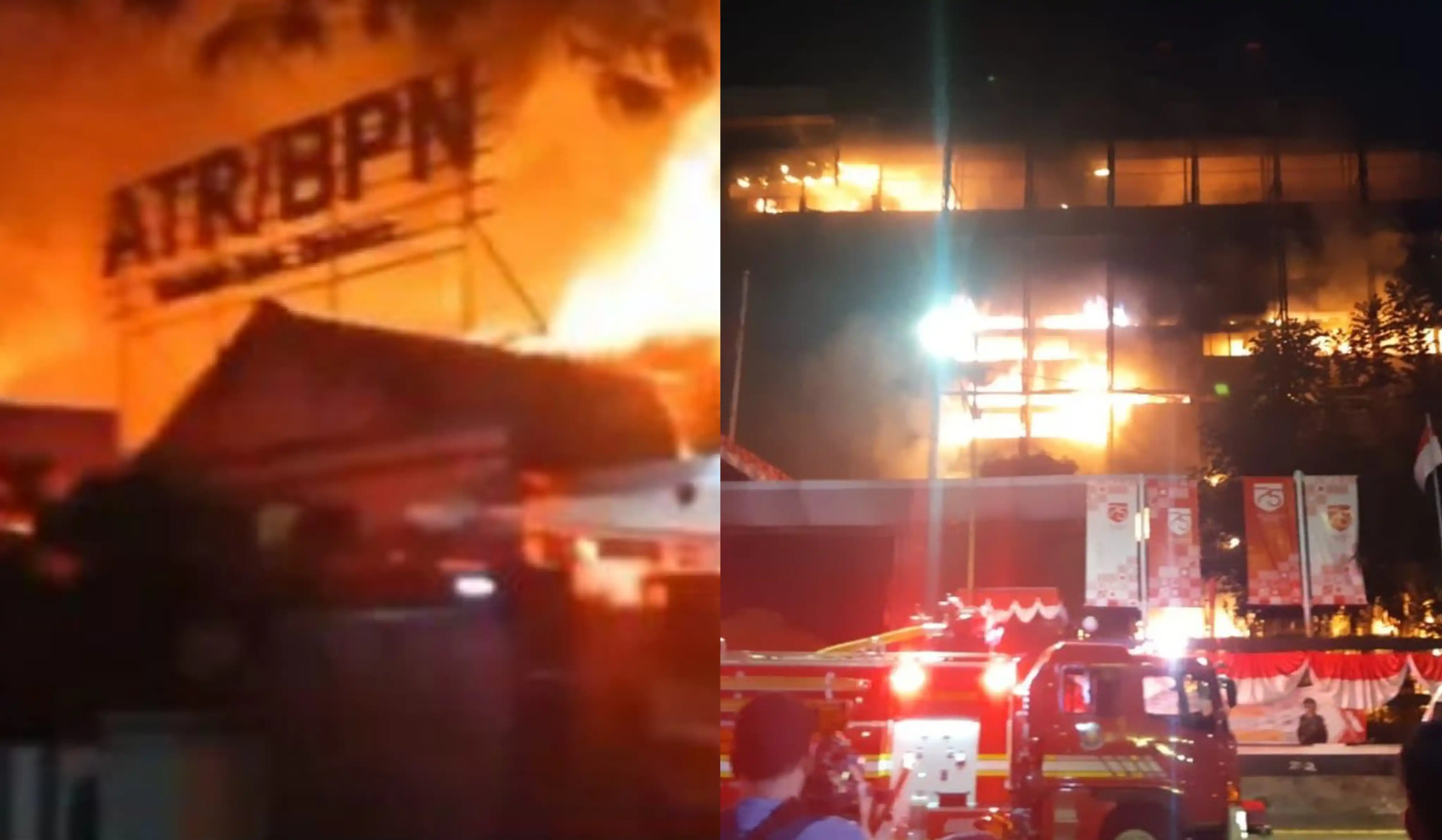 Kebakaran Gedung Kementerian ATR/BPN (kiri) dan Gedung Utama Kejagung (kanan) (Foto: Dok MI/Aswan)