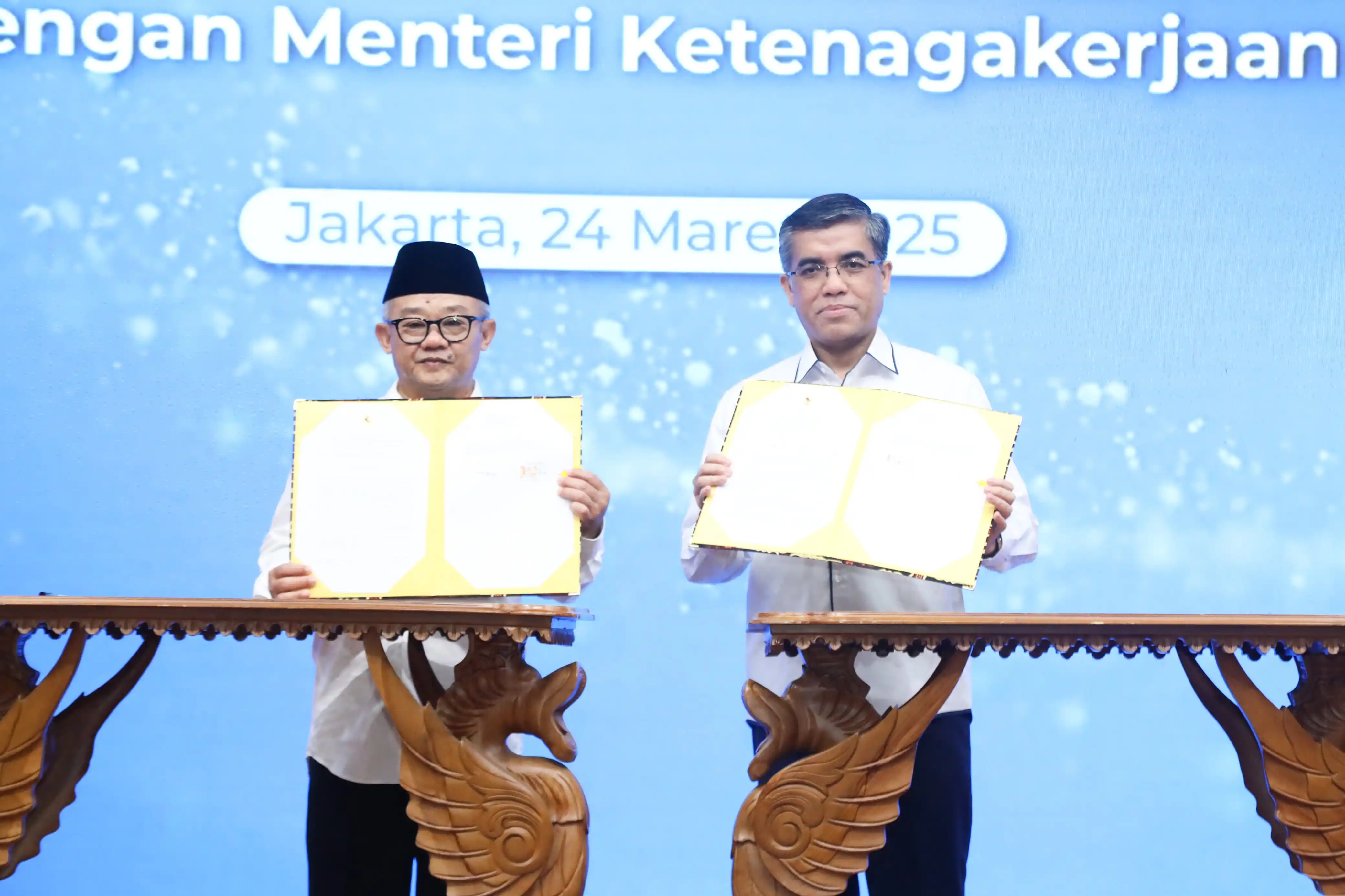 Kemnaker Yassierli dan Kemendikdasmen Abdul Mu’ti teken  MoU masalah pendidikan dan lapangan kerja  (Dok. MI)