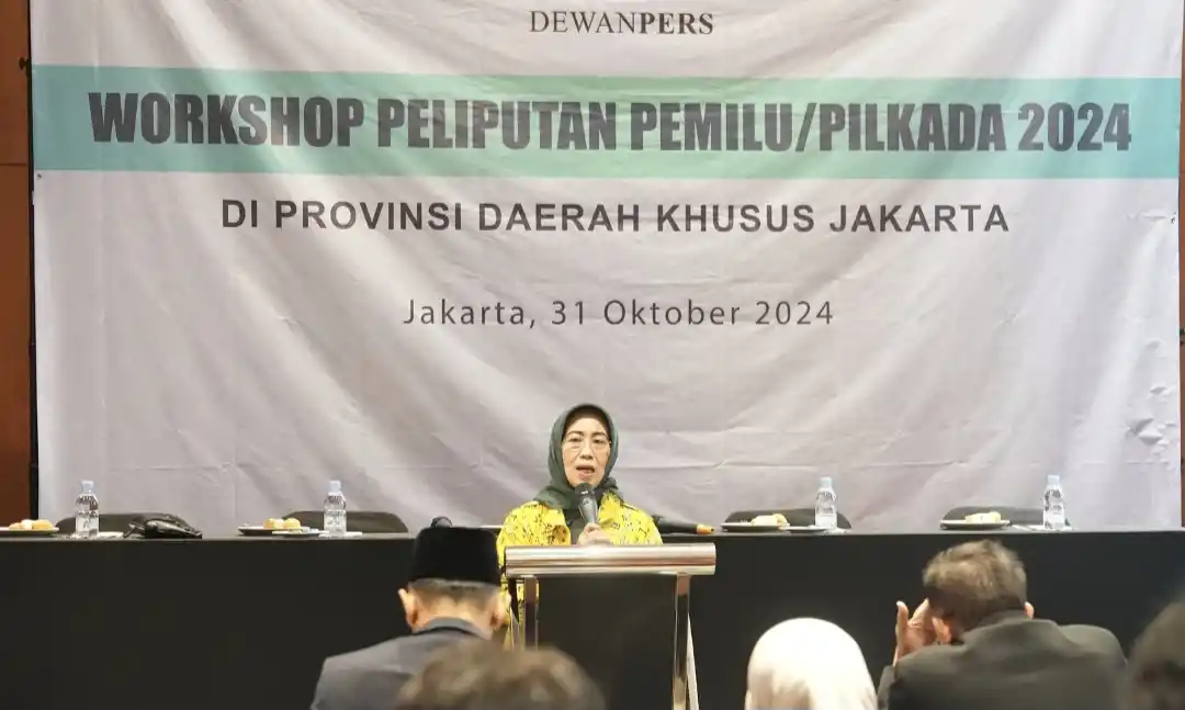 Ketua Dewan Pers Ninik Rahayu saat membuka acara Workshop Peliputan Pemilu dan Pilkada 2024, di Hotel Morrissey, Jalan KH. Wahid Hasyim, Menteng, Jakarta Pusat, Kamis (31/10/2024) (Foto: Dok MI/Aswan)