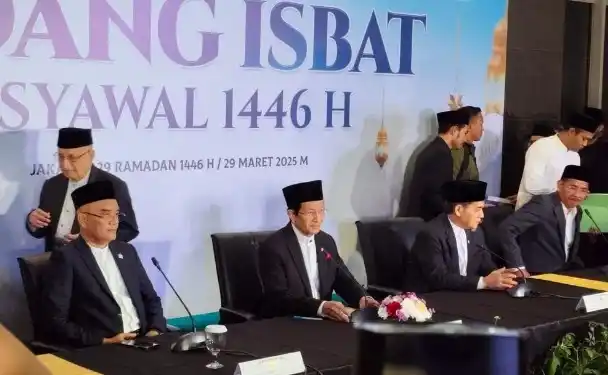 Pengumuman Sidang Isbat 1 Syawal 1446 Hijriah di Kantor Kemenag RI, Jakarta Pusat (Foto: Repro)
