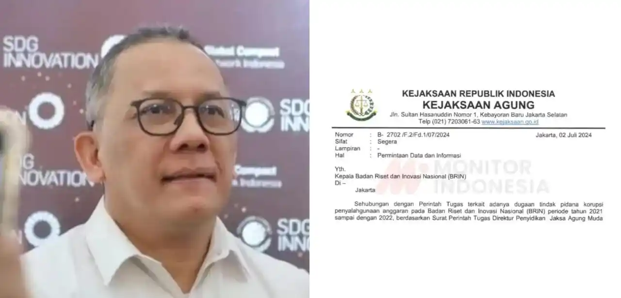 Kepala Badan Riset dan Inovasi Nasional (BRIN) Laksana Tri Handoko dan Surat Perintah Tugas Direktur Penyidikan Jaksa Agung Muda Bidang Tindak Pidana Khusus Nomor: Prin-884/F.2/Fd.1/04/2024 tanggal 25 April 2024 (Foto: Kolase MI)