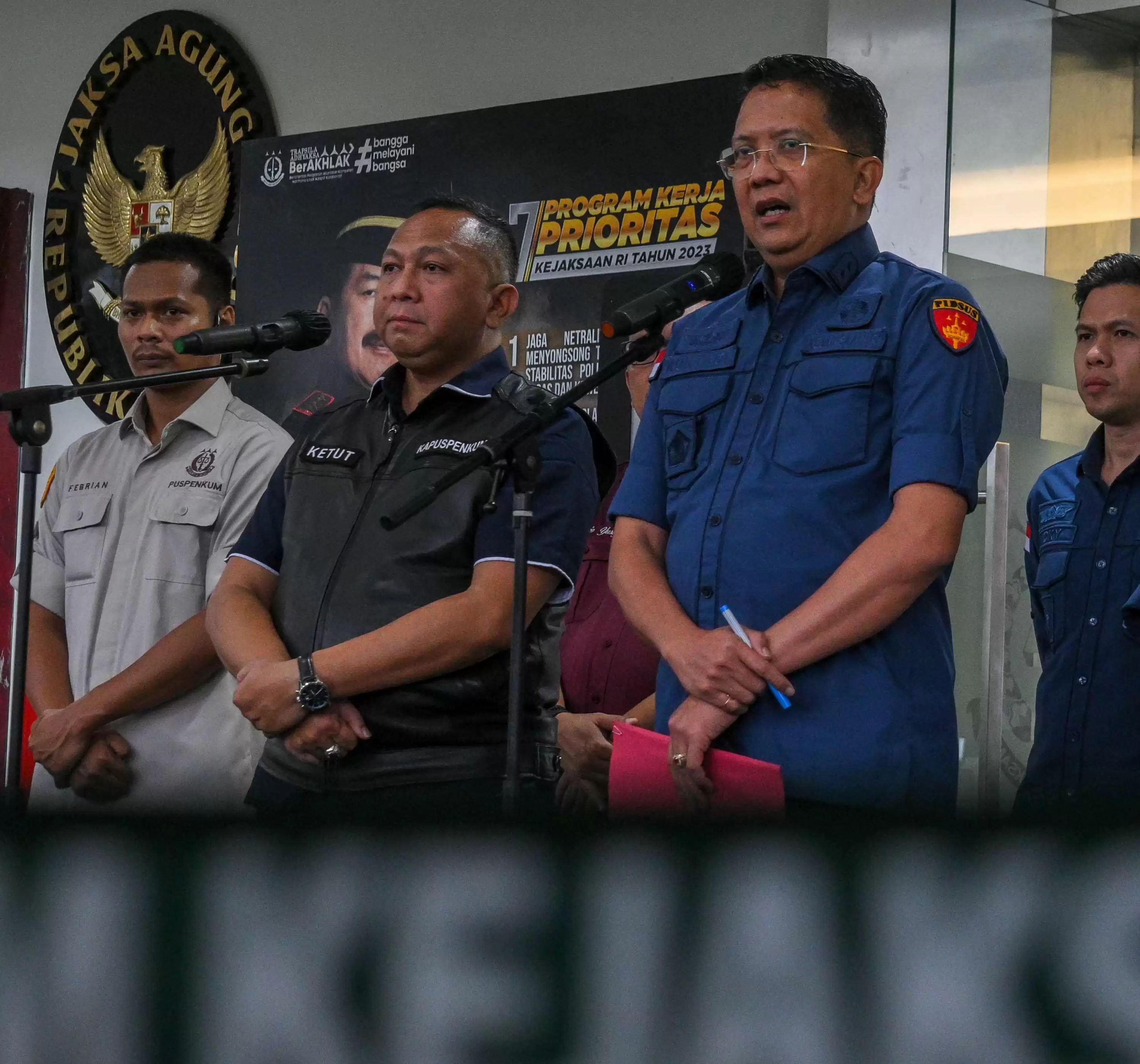 Direktur Penyidika Jampidsus Kejagung, Kuntadi saat menyampaik keterangan pers (Foto: Dok MI)