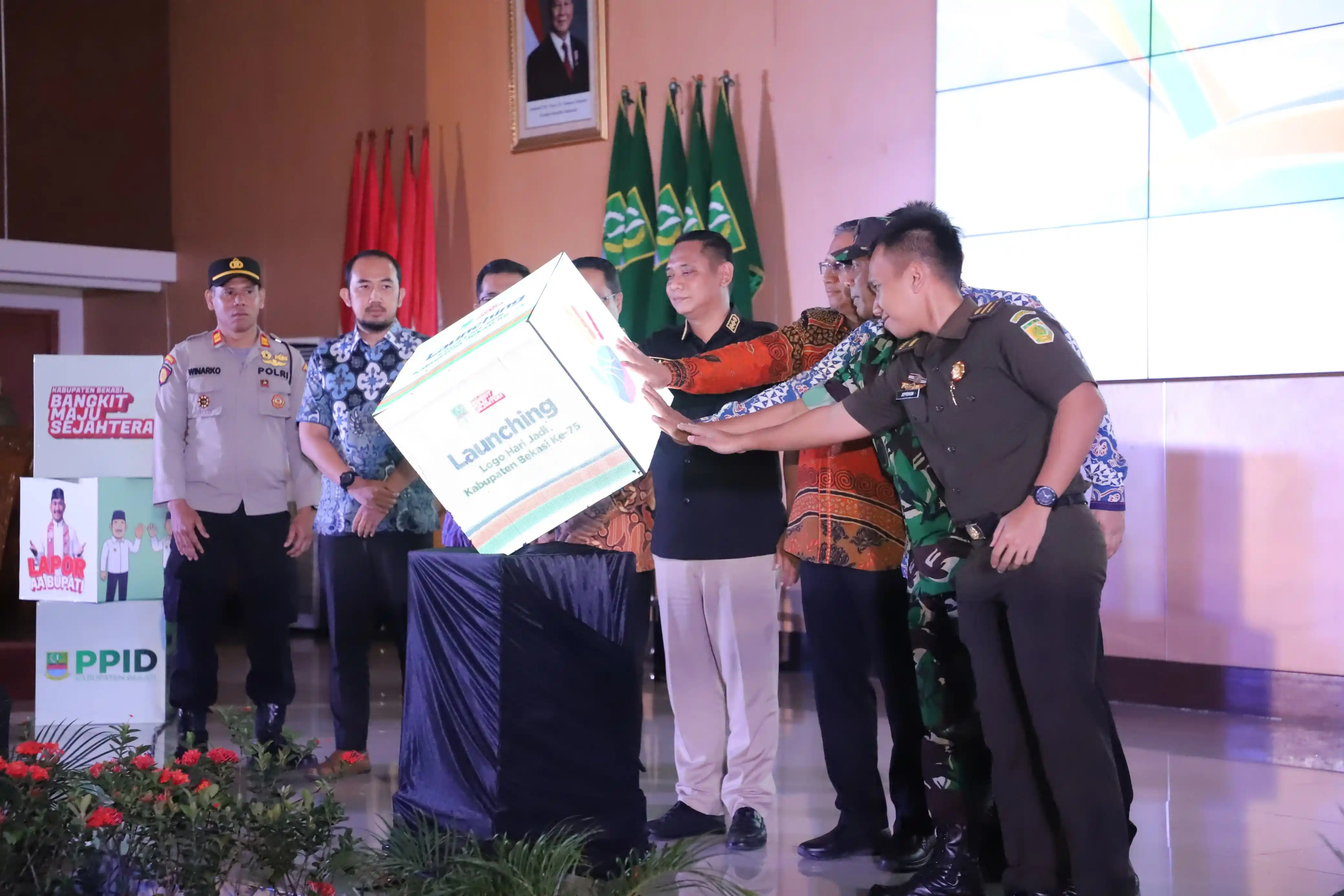 Launching Logo Dan Tema Hari Jadi Kabupaten Bekasi Ke-75 Tahun Bersama Forkopimda Kab,Bekasi. (Foto: Ist)