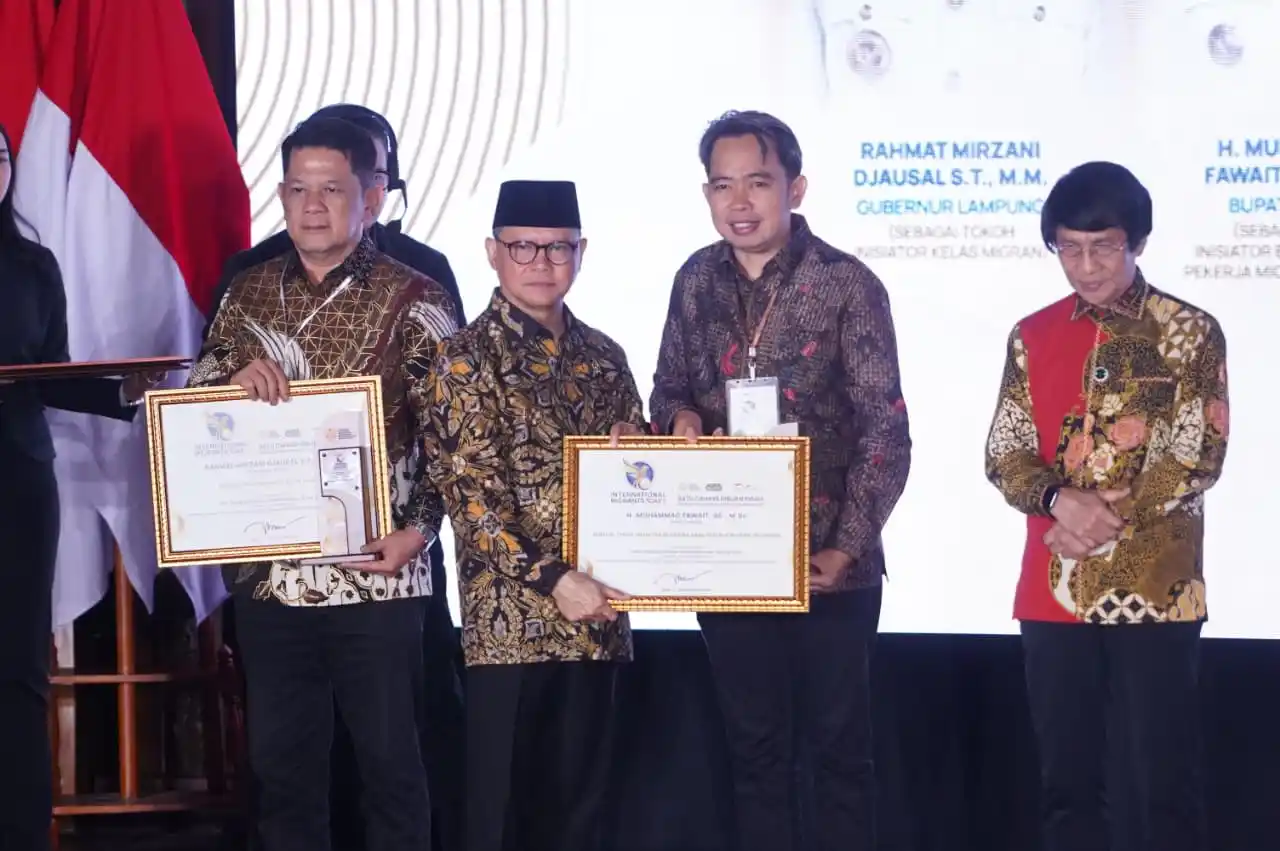 Menteri P2MI Mukhtarudin  dalam peringatan International Migrant Day yang digelar di Sasana Langen Budoyo, TMII. (Foto. Humas KemenP2MI)