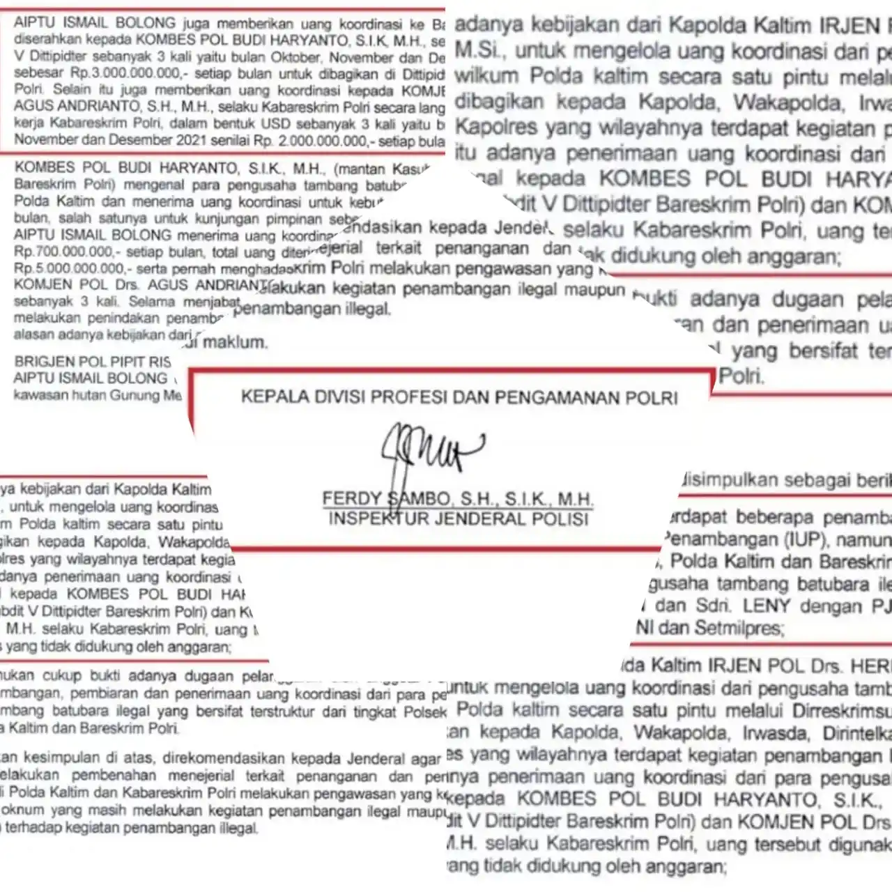 Kolase Laporan Hasil Penyelidikan kasus dugaan tambang ilegal saat Ferdy Sambo menjabat Kadiv Propam Polri (Foto: Dok MI)