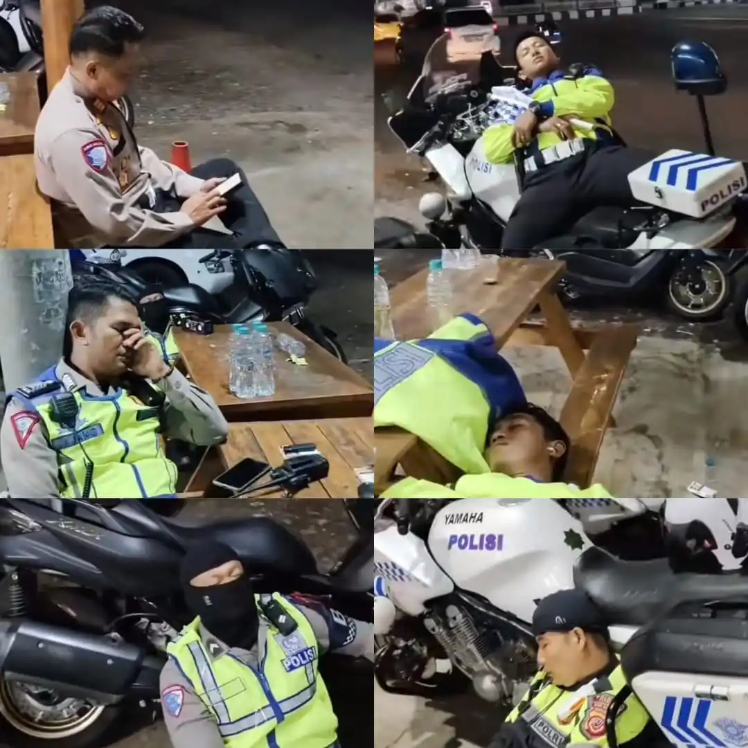 Momen personel Satlantas Polres Ciamis saat Istirahat usai Pengamanan Arus Mudik Lebaran 2025. (Foto: Tangkapan layar)