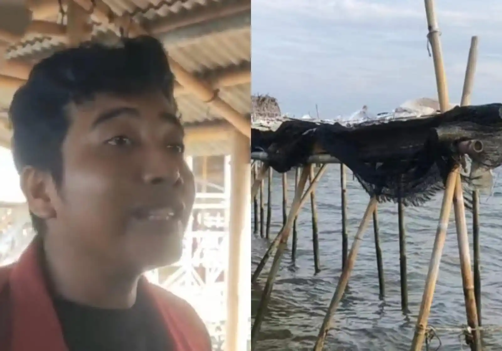 Koordinator JRP, Sandi Martapraja (kiri) dan Pagar Laut dari Bambu di Tangerang (kanan) (Foto: Kolase MI)