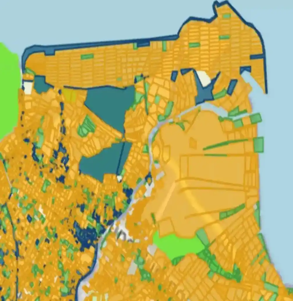 300 hektar Wilayah pesisir laut desa Kohod yang telah berwarna kuning yang menandakan lahan non hutan yang biasanya dogunakan untuk pemukiman (Foto: Dok ATR Bhumi BPN)