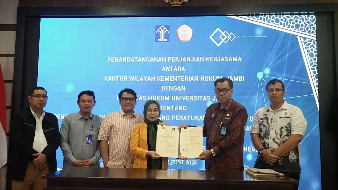 Penandatanganan Perjanjian Kerja Sama antara FH Universitas Jambi dan Kanwil Kemenkumham Jambi (Foto: Dok/MI)