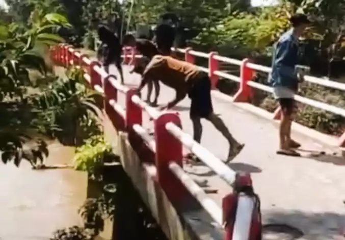 Salah satu akun Facebook milik warga yang menggunggah video aksi perusakan jembatan di Desa Babatan, Kecamatan Kebonagung, Kabupaten Demak. (Foto: ANTARA)