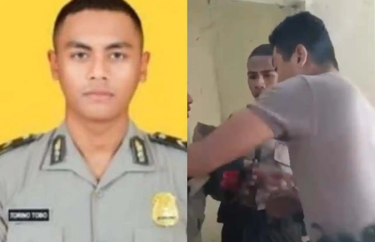 Tangkapan layar Bripda Torino Tobo Dara menghajar dua siswa Sekolah Polisi Negara (SPN) Polda Nusa Tenggara Timur (NTT) (Foto: Kolase MI)