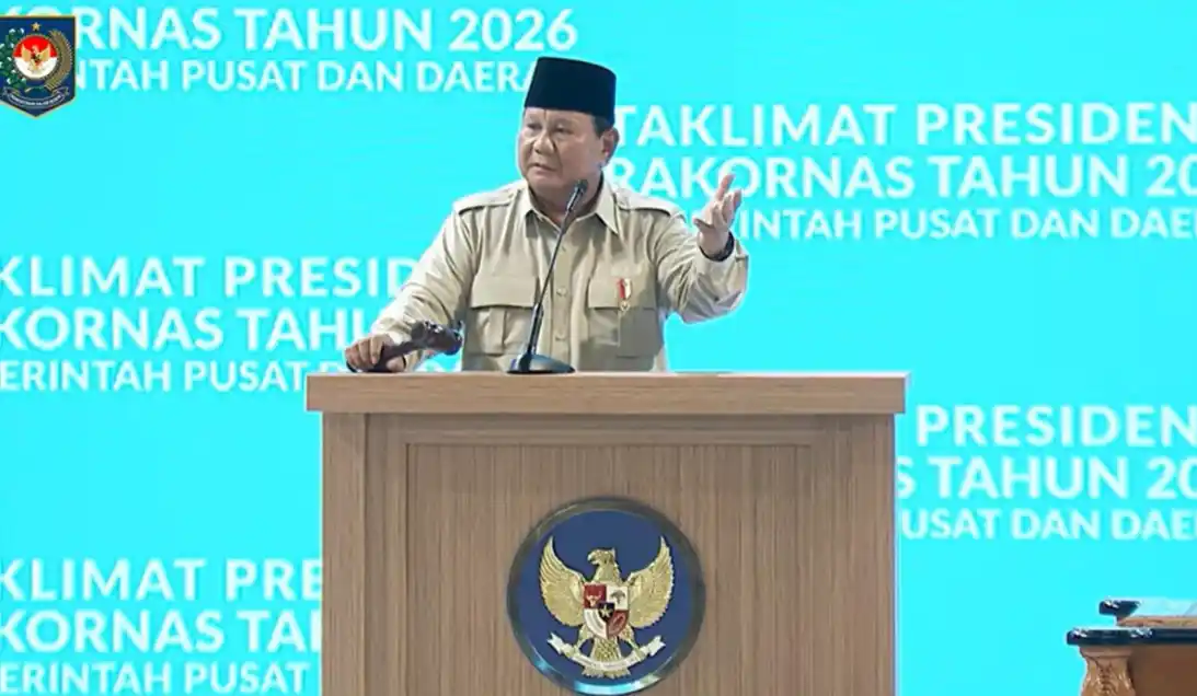 Presiden Prabowo Subianto dalam taklimat Rakornas Pemerintah Pusat dan Daerah Tahun 2026 di Bogor (Foto: Tangkapan Layar)