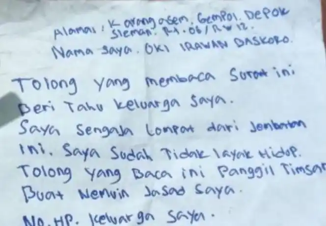 Surat wasiat diduga bunuh diri (Foto: Istimewa)