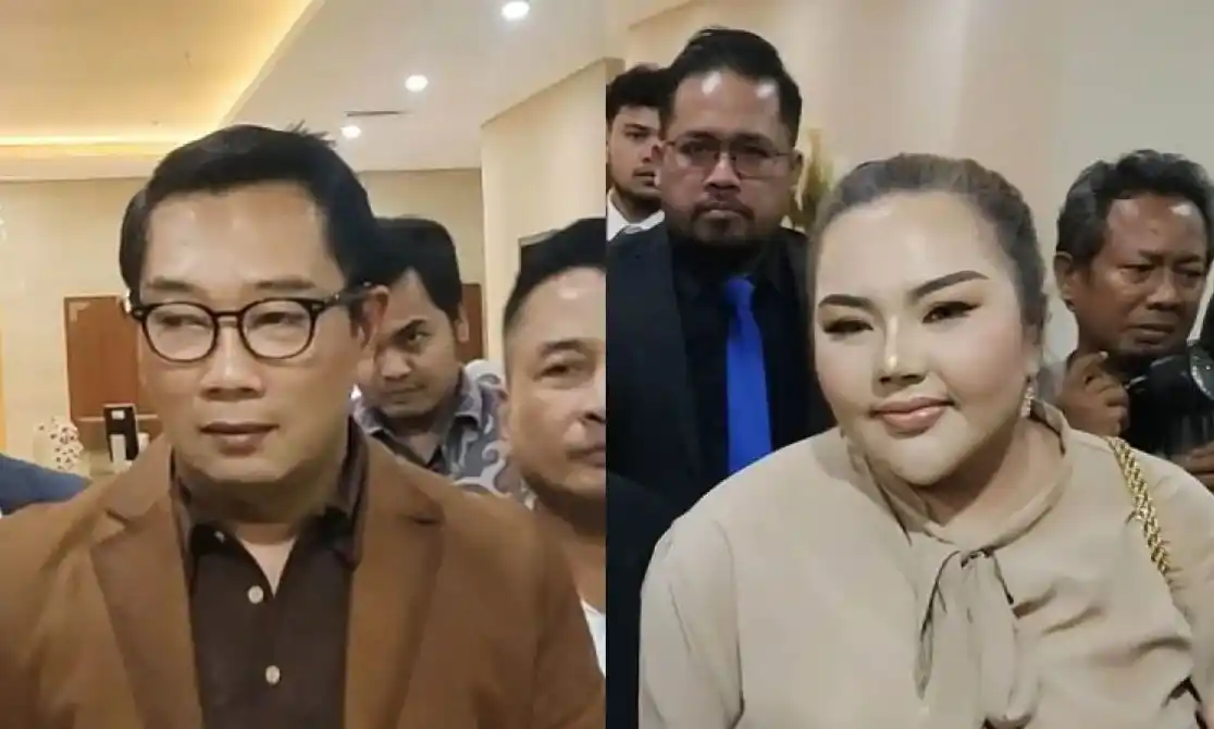 Mantan Gubernur Jawa Barat Ridwan Kamil (kiri) dan Lisa Mariana (kanan) saat keduanya hadir secara terpisah untuk pemeriksaan di Gedung Bareskrim Polri, Jakarta Selatan, Kamis (7/8/2025).