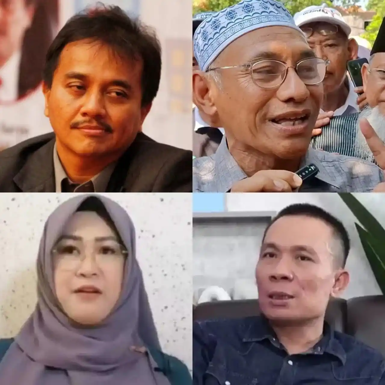 Mantan Menteri Pemuda dan Olahraga (Menpora), Roy Suryo (kiri atas), Wakil Ketua Tim Pembela Ulama dan Aktivis (TPUA) Rizal Fadillah (kanan atas), Dokter Tifauzia Tyassuma (kiri bawah) dan ahli digital forensik Rismon Sianipar (kanan bawah) (Foto: Kolase MI)