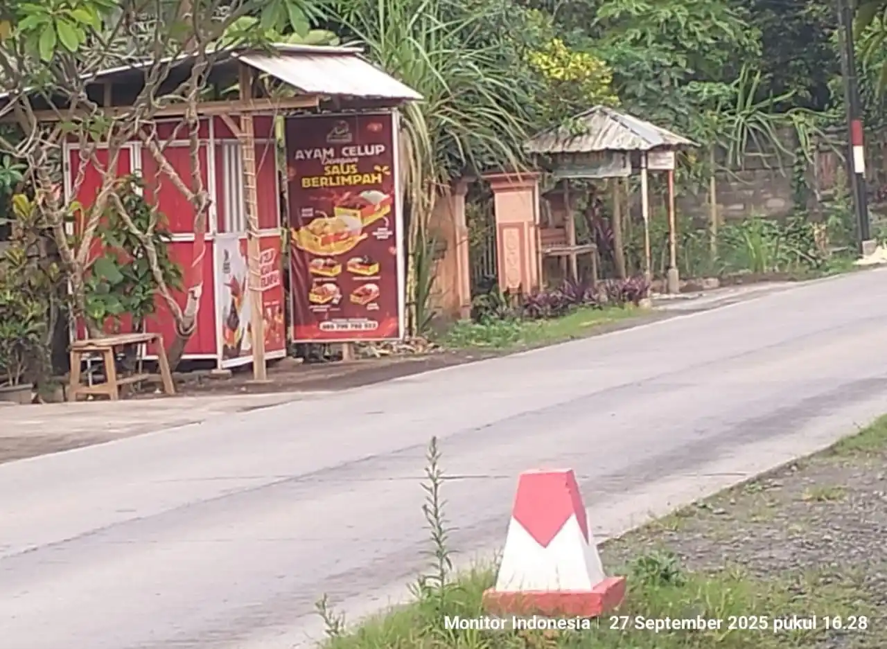 Salah satu pedagang ayam goreng di ruas jalan Karangrejo - Slorok Kabupaten Blitar (Foto: Dok/JK-MI).