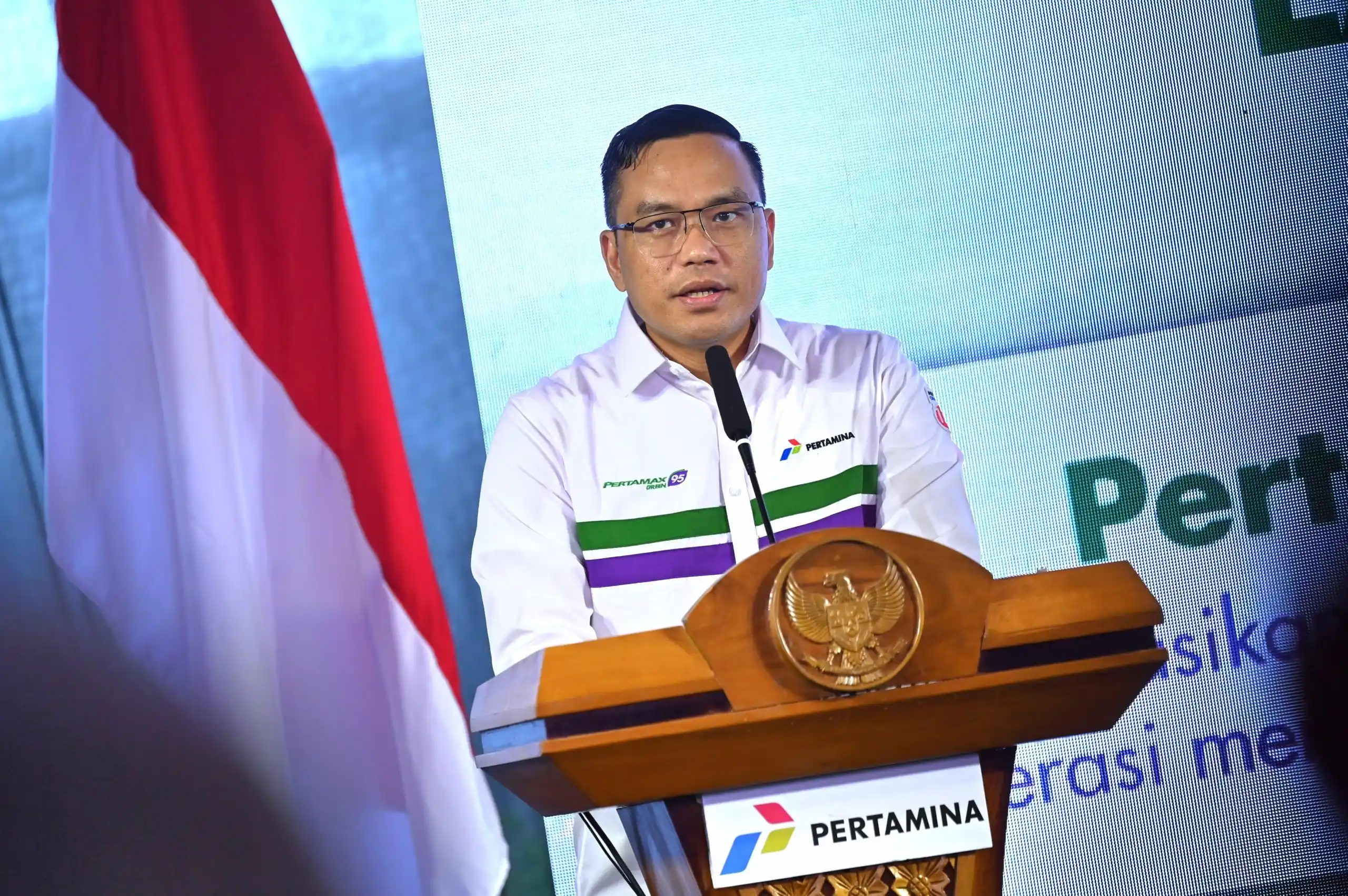 Direktur Utama Pertamina, Simon Aloysius Mantiri memberikan sambutan pada acara Peluncuran Pertamax Green 95 untuk Wilayah Jawa Tengah yang dilaksanakan hari ini di Semarang, Kamis (5/6/2025) [Foto: Doc. Pertamina].