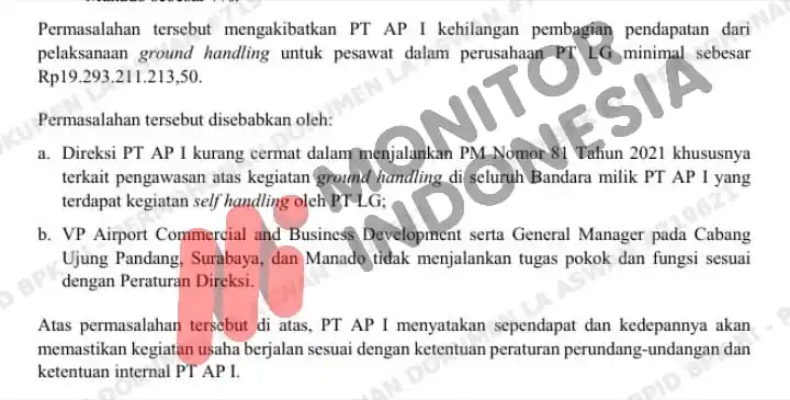 Laporan Hasil Pemeriksaan (LHP) Nomor 57/LHP/XVII/11/2024 tanggal 18 November 2024, BPK mengungkap kelalaian serius PT Angkasa Pura I dalam pengelolaan kegiatan ground handling pada periode 2021–2022 yang berujung pada hilangnya potensi pendapatan negara sedikitnya Rp19.293.211.213,50. (Foto: Dok MI)