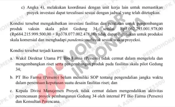 Laporan Hasil Pemeriksaan (LHP) Kepatuhan atas pengelolaan pendapatan, beban, dan kegiatan investasi PT Bio Farma periode 2022 hingga Semester I 2024. (Foto: Dok MI)