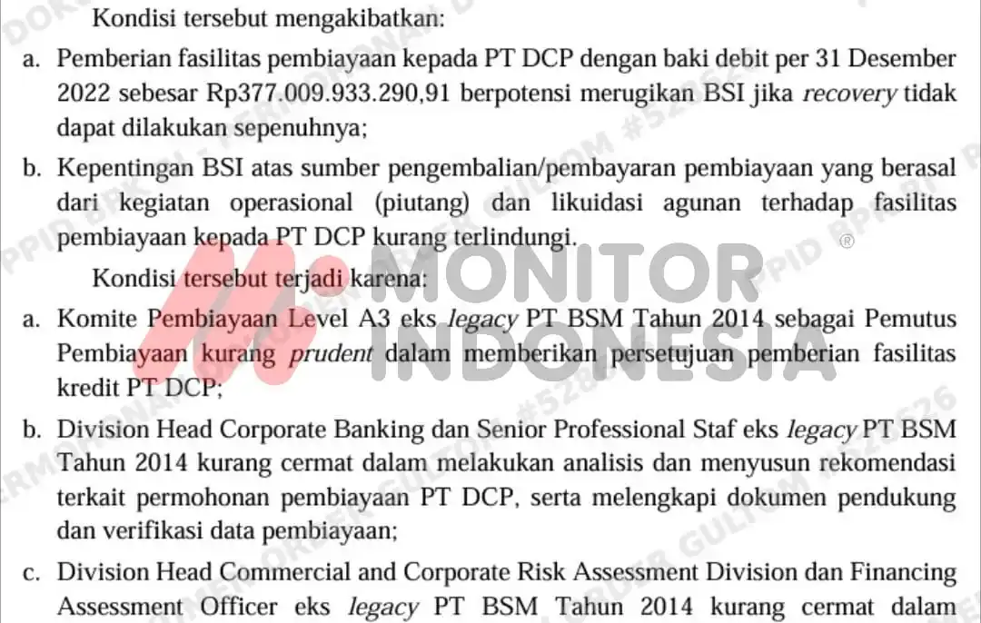 Laporan Hasil Pemeriksaan (LHP) yang dirilis Badan Pemeriksa Keuangan kembali membongkar borok tata kelola pembiayaan perbankan nasional. Dalam LHP Nomor 30/AUDITAMA VII/PDTT/9/2024 tertanggal 4 September 2024 oleh Auditorat Utama Keuangan Negara VII (Foto: Dok MI)