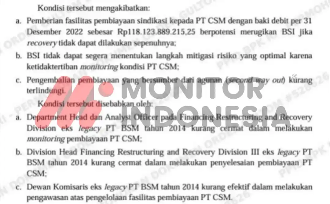 Laporan Hasil Pemeriksaan (LHP) yang dirilis Badan Pemeriksa Keuangan kembali membongkar borok tata kelola pembiayaan perbankan nasional. Dalam LHP Nomor 30/AUDITAMA VII/PDTT/9/2024 tertanggal 4 September 2024 oleh Auditorat Utama Keuangan Negara VII (Foto: Dok MI)