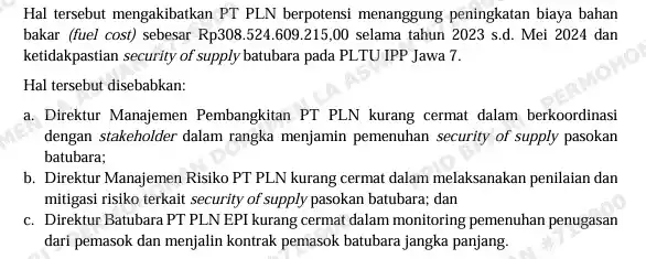 Laporan Hasil Pemeriksaan (LHP) atas kepatuhan pengelolaan pendapatan, biaya, dan investasi dalam penyediaan tenaga listrik tahun 2023 PT Perusahaan Listrik Negara (Persero), anak perusahaan, dan instansi terkait lainnya di DKI Jakarta, Jawa Barat, Jawa Tengah, Jawa Timur, Bali, Sumatera Utara, Riau, Kepulauan Riau, Sumatera Selatan, Kalimantan Timur, Nusa Tenggara Barat, Sulawesi Utara, Sulawesi Selatan, dan Maluku - Direktorat Jenderal Pemeriksaan Keuangan Negara VII Tahun 2025 Nomor: 35/T/LHP/DJPKN-VII/PBN.02/07/2025 Tanggal: 29 Juli 2025. (Foto: Dok MI)