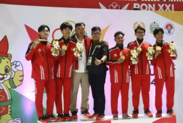 Tim barongsai Aceh meraih emas (PON) XXI/2024 Aceh-Sumatera Utara. (Foto: Antara)