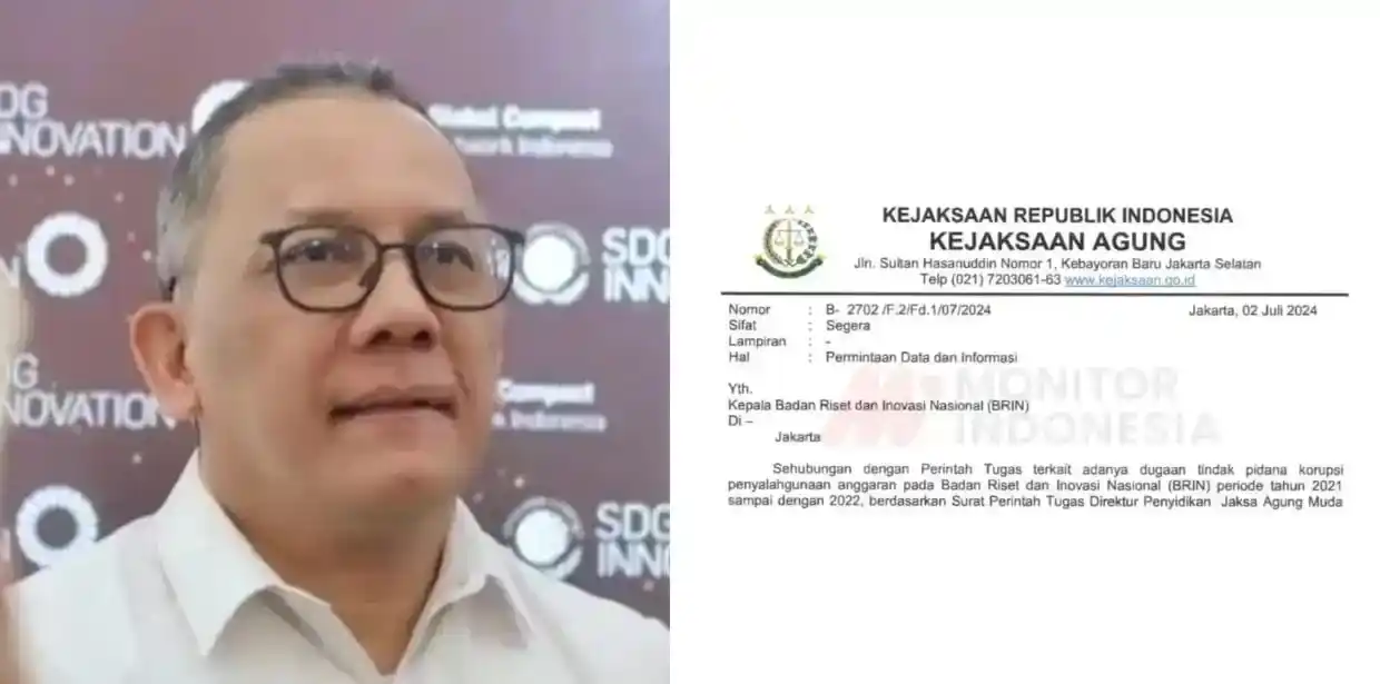 Mantan Kepala Badan Riset dan Inovasi Nasional (BRIN) Laksana Tri Handoko dan Surat Perintah Tugas Direktur Penyidikan Jaksa Agung Muda Bidang Tindak Pidana Khusus Nomor: Prin-884/F.2/Fd.1/04/2024 tanggal 25 April 2024 (Foto: Kolase MI)