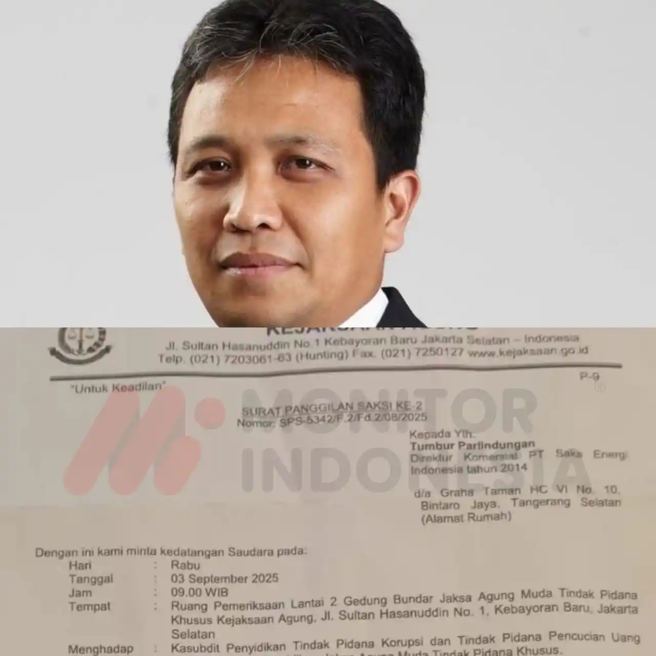 Surat panggilan pemeriksaan terhadap Direktur Komersial PT SEI Tumbur Palindungan (Foto: Kolase MI)