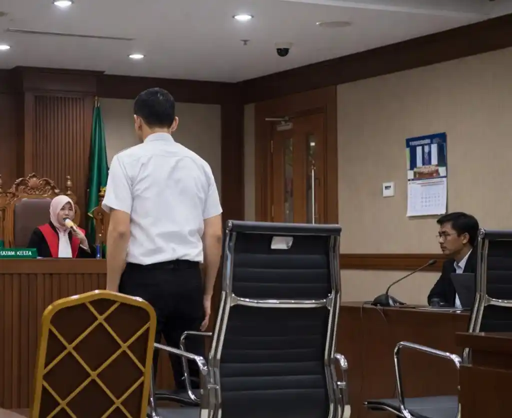 Terdakwa kasus korupsi manipulasi pemberian kredit Bank Pembangunan Daerah Jawa Timur cabang Jakarta, Bun Sentoso mendengarkan pembacaan vonis di Pengadilan Negeri Tindak Pidana Korupsi (Tipikor) Jakarta Pusat, Saut Erwin Hartono A. Munthepada Jumat (9/1/2026).