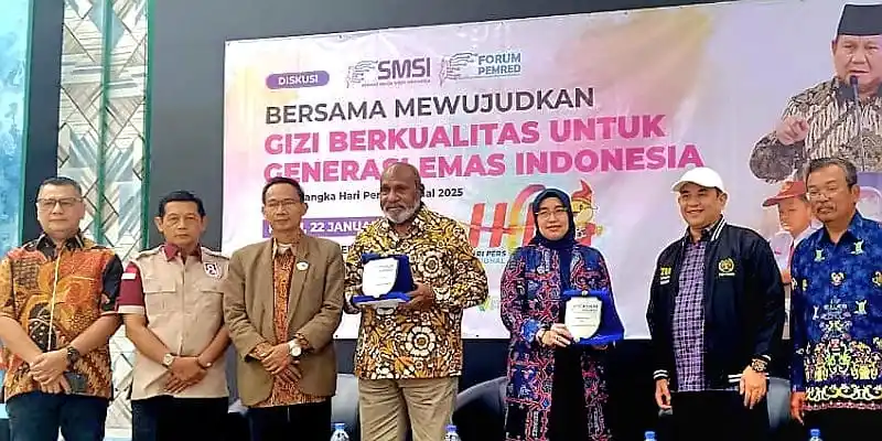 Forum Pemred Media Siber Indonesia (SMSI) menggelar diskusi bertema "Gizi Berkualitas untuk Generasi Emas Indonesia" pada Rabu (22/1/2025) di Hall Dewan Pers, Jakarta.